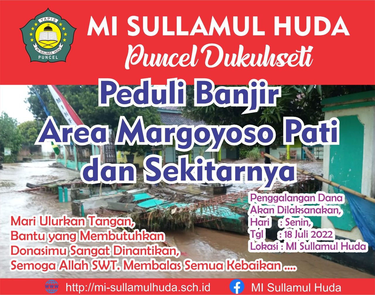 Siswa MI Sullamul Huda Ikut Peduli Banjir Korban Banjir Area Margoyoso